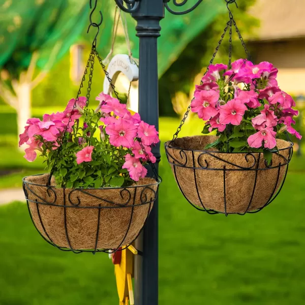 AMAGABELI GARDEN &amp; HOME 4 Pack 14 Inch Hanging Baskets Planter for Flowers Round Outdoor Indoor Pots Holder Hanger Metal with Liner Chain Large Artificial Plants Decoration Black Basket14