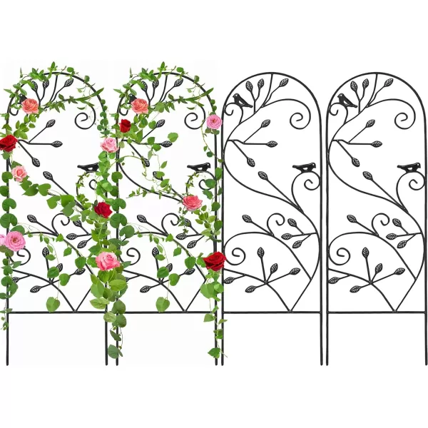 AMAGABELI GARDEN &amp; HOME 4 Pack Garden Trellis for Climbing Plants 46" x 15" Black Iron Trellis Plants Support Metal Trellis for Climbing Rose Vine Vegetable Flower Ivy Grape Cucumber Clematis GT02
