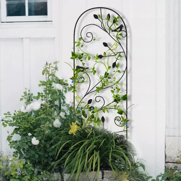 AMAGABELI GARDEN &amp; HOME 4 Pack Garden Trellis for Climbing Plants 46" x 15" Black Iron Trellis Plants Support Metal Trellis for Climbing Rose Vine Vegetable Flower Ivy Grape Cucumber Clematis GT02