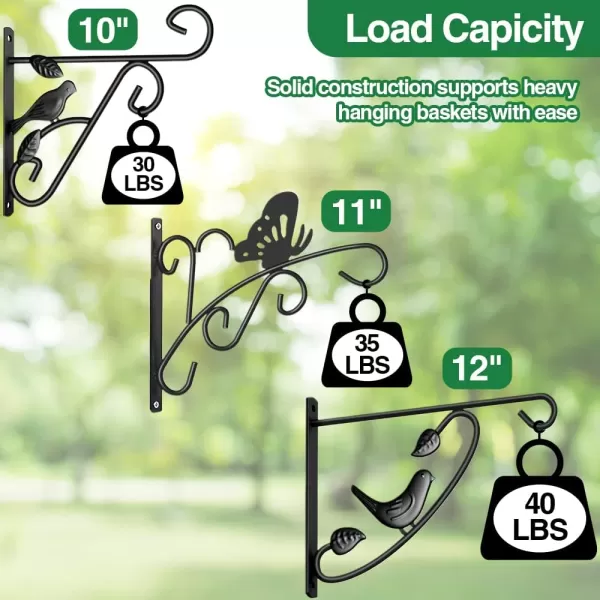 AMAGABELI GARDEN &amp; HOME 4 Pack Hanging Plants Bracket 10" Planter Hooks Hangers Flower Baskets Pot Bird Feeder Lanterns Patio Garden for Outdoor Indoor Wall Fence Screw Mount Arm Black BG150