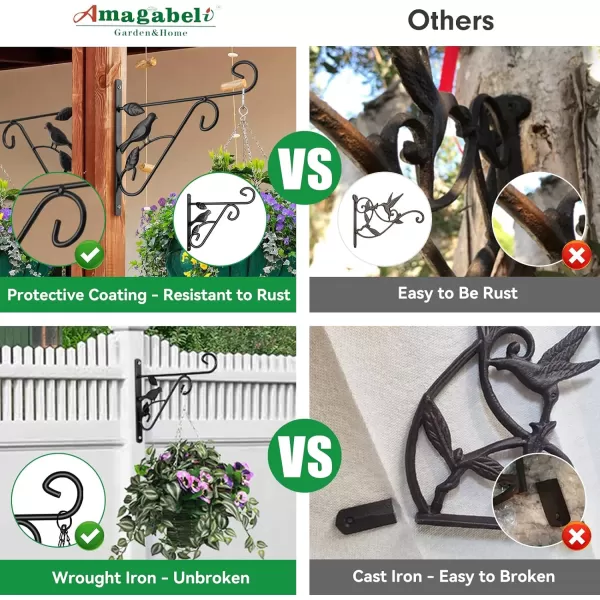 AMAGABELI GARDEN &amp; HOME 4 Pack Hanging Plants Bracket 10" Planter Hooks Hangers Flower Baskets Pot Bird Feeder Lanterns Patio Garden for Outdoor Indoor Wall Fence Screw Mount Arm Black BG150