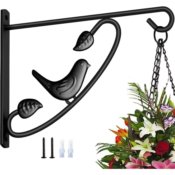 AMAGABELI GARDEN &amp; HOME 4 Pack Hanging Plants Bracket 10" Planter Hooks Hangers Flower Baskets Pot Bird Feeder Lanterns Patio Garden for Outdoor Indoor Wall Fence Screw Mount Arm Black BG150