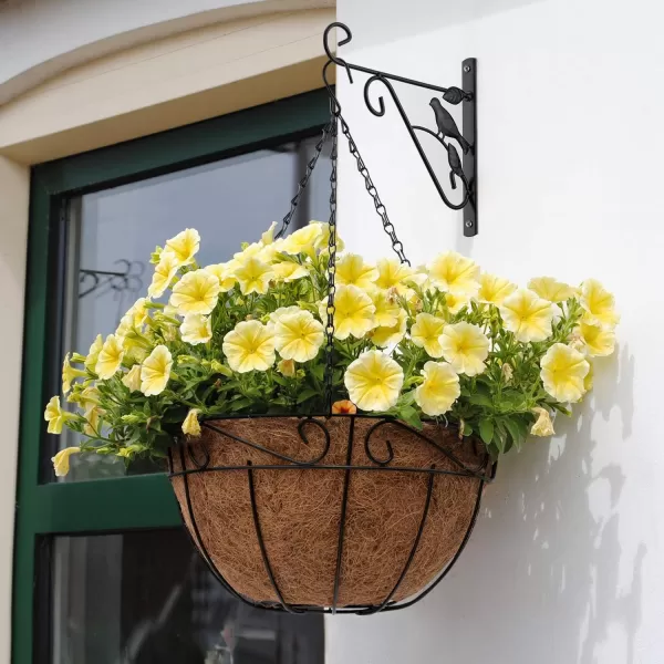 AMAGABELI GARDEN &amp; HOME 4 Pack Hanging Plants Bracket 10" Planter Hooks Hangers Flower Baskets Pot Bird Feeder Lanterns Patio Garden for Outdoor Indoor Wall Fence Screw Mount Arm Black BG150