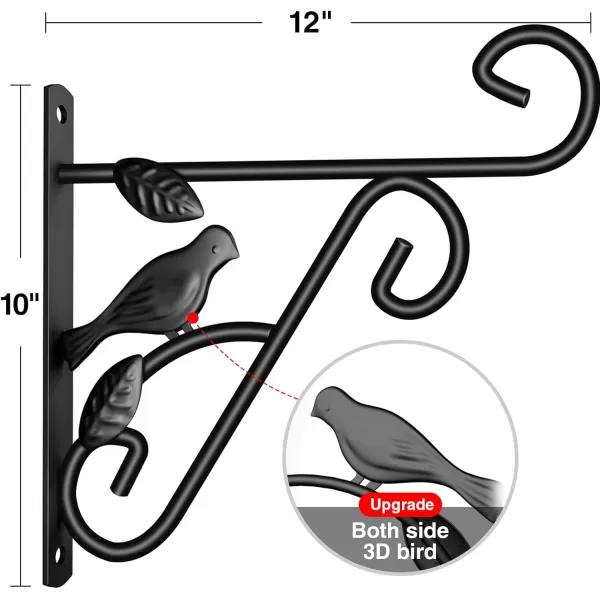 AMAGABELI GARDEN &amp; HOME 4 Pack Hanging Plants Bracket 10" Planter Hooks Hangers Flower Baskets Pot Bird Feeder Lanterns Patio Garden for Outdoor Indoor Wall Fence Screw Mount Arm Black BG150