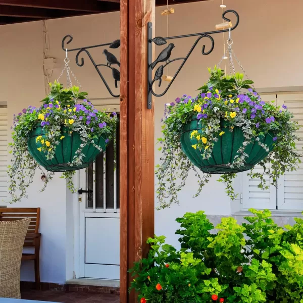 AMAGABELI GARDEN &amp; HOME 4 Pack Hanging Plants Bracket 10" Planter Hooks Hangers Flower Baskets Pot Bird Feeder Lanterns Patio Garden for Outdoor Indoor Wall Fence Screw Mount Arm Black BG150
