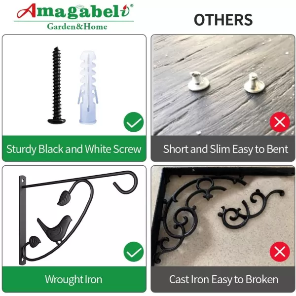 AMAGABELI GARDEN &amp; HOME 4 Pack Hanging Plants Bracket 10" Planter Hooks Hangers Flower Baskets Pot Bird Feeder Lanterns Patio Garden for Outdoor Indoor Wall Fence Screw Mount Arm Black BG150