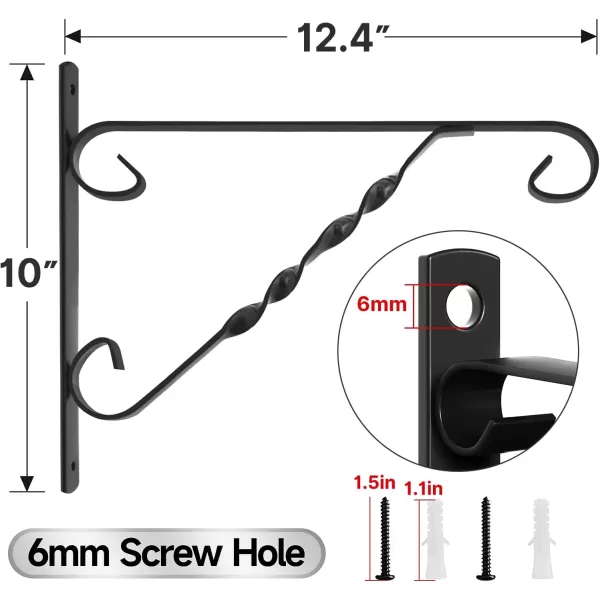 AMAGABELI GARDEN &amp; HOME 4 Pack Hanging Plants Bracket 12" Outdoor Hanger Planter Hooks Flower Baskets Pot Bird Feeder Lanterns Hanger Garden for Wall Fence Screw Mount Arm Metal Black BG154