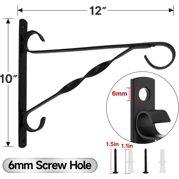 AMAGABELI GARDEN &amp; HOME 4 Pack Hanging Plants Bracket 12" Outdoor Hanger Planter Hooks Flower Baskets Pot Bird Feeder Lanterns Hanger Garden for Wall Fence Screw Mount Arm Metal Black BG154