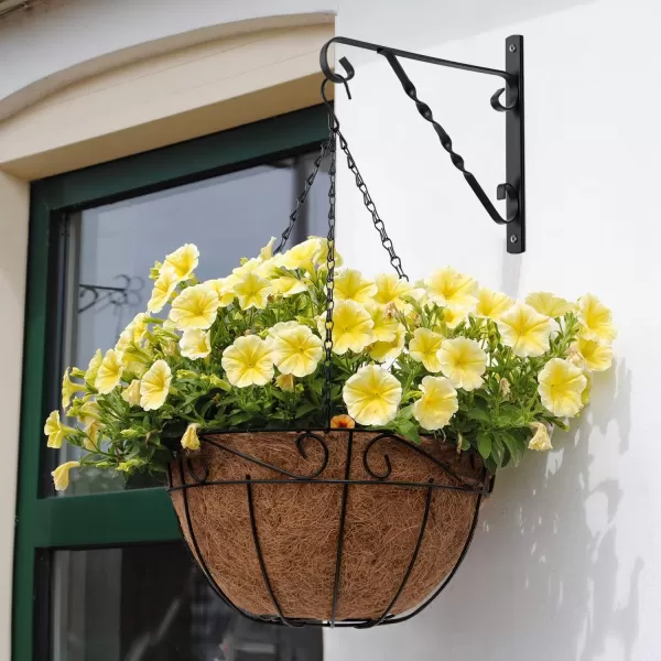 AMAGABELI GARDEN &amp; HOME 4 Pack Hanging Plants Bracket 12" Outdoor Hanger Planter Hooks Flower Baskets Pot Bird Feeder Lanterns Hanger Garden for Wall Fence Screw Mount Arm Metal Black BG154