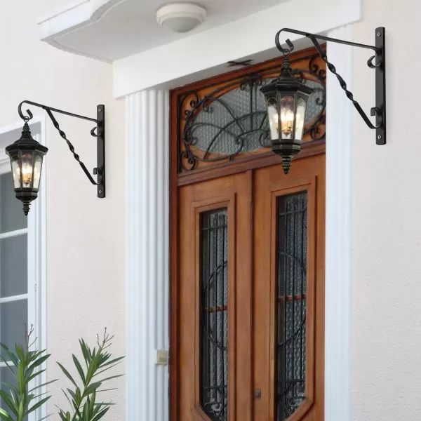 AMAGABELI GARDEN &amp; HOME 4 Pack Hanging Plants Bracket 12" Outdoor Hanger Planter Hooks Flower Baskets Pot Bird Feeder Lanterns Hanger Garden for Wall Fence Screw Mount Arm Metal Black BG154