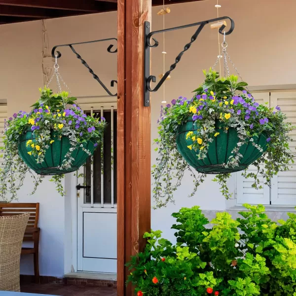 AMAGABELI GARDEN &amp; HOME 4 Pack Hanging Plants Bracket 12" Outdoor Hanger Planter Hooks Flower Baskets Pot Bird Feeder Lanterns Hanger Garden for Wall Fence Screw Mount Arm Metal Black BG154