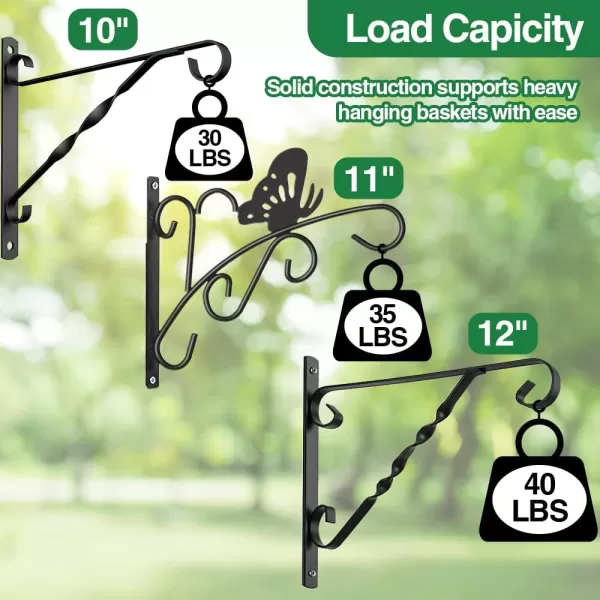 AMAGABELI GARDEN &amp; HOME 4 Pack Hanging Plants Bracket 12" Outdoor Hanger Planter Hooks Flower Baskets Pot Bird Feeder Lanterns Hanger Garden for Wall Fence Screw Mount Arm Metal Black BG154