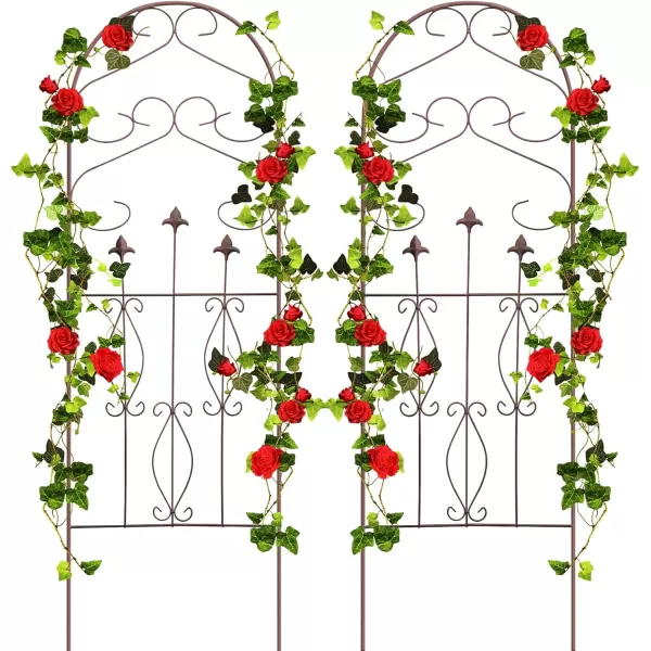 AMAGABELI GARDEN &amp; HOME 4 Pack Metal Garden Trellis for Climbing Plants Roses Vines Flower Vegetable 60" x 18" Rustproof Sturdy Lattice Black Iron Trellis for Potted Plants Support GT01
