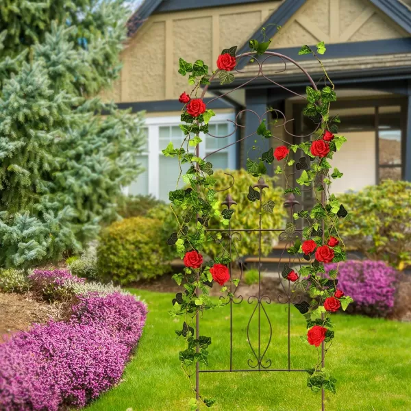 AMAGABELI GARDEN &amp; HOME 4 Pack Metal Garden Trellis for Climbing Plants Roses Vines Flower Vegetable 60" x 18" Rustproof Sturdy Lattice Black Iron Trellis for Potted Plants Support GT01