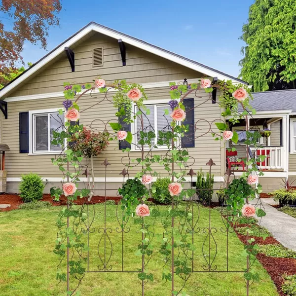 AMAGABELI GARDEN &amp; HOME 4 Pack Metal Garden Trellis for Climbing Plants Roses Vines Flower Vegetable 60" x 18" Rustproof Sturdy Lattice Black Iron Trellis for Potted Plants Support GT01