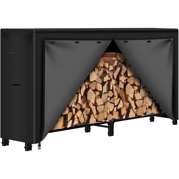 AMAGABELI GARDEN &amp; HOME 4ft Firewood Log Rack Cover Weather Resistant Outdoor Heavy Duty Waterproof 600D Oxford Fabric Fireplace Logs Holder Covering Fire Wood Storage Covers Black