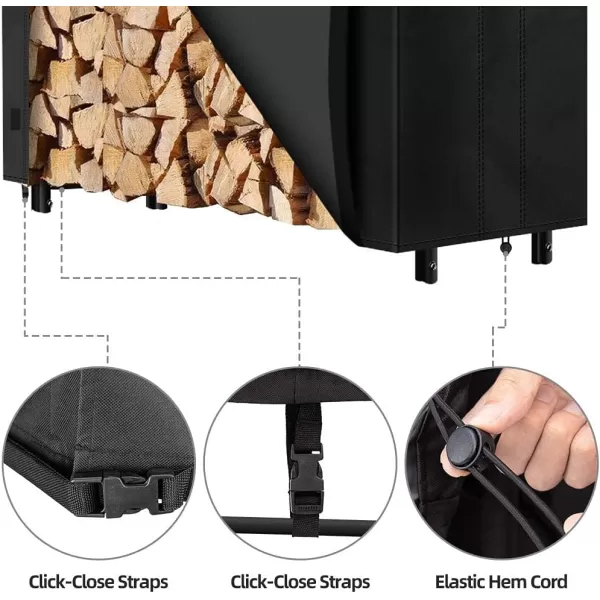 AMAGABELI GARDEN &amp; HOME 4ft Firewood Log Rack Cover Weather Resistant Outdoor Heavy Duty Waterproof 600D Oxford Fabric Fireplace Logs Holder Covering Fire Wood Storage Covers Black