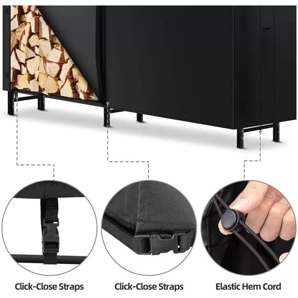 AMAGABELI GARDEN &amp; HOME 4ft Firewood Log Rack Cover Weather Resistant Outdoor Heavy Duty Waterproof 600D Oxford Fabric Fireplace Logs Holder Covering Fire Wood Storage Covers Black
