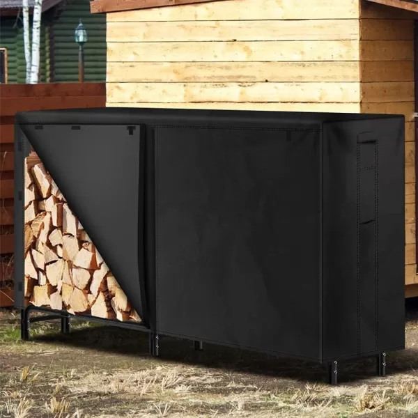 AMAGABELI GARDEN &amp; HOME 4ft Firewood Log Rack Cover Weather Resistant Outdoor Heavy Duty Waterproof 600D Oxford Fabric Fireplace Logs Holder Covering Fire Wood Storage Covers Black