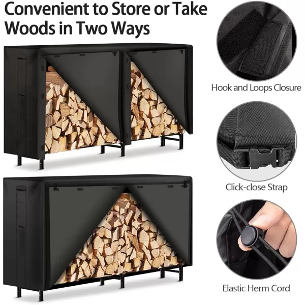 AMAGABELI GARDEN &amp; HOME 4ft Firewood Log Rack Cover Weather Resistant Outdoor Heavy Duty Waterproof 600D Oxford Fabric Fireplace Logs Holder Covering Fire Wood Storage Covers Black