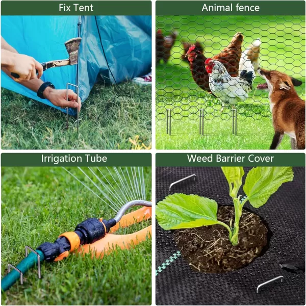 AMAGABELI GARDEN &amp; HOME 6 Inch Galvanized Landscape Staples 200 Pack 11 Gauge Garden Stakes Sod Pins Anti-Rust for Weed Barrier Fabric Ground Cover Dripper Irrigation Tubing Soaker Hose STAPLE001