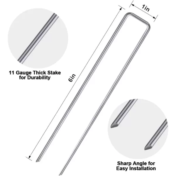 AMAGABELI GARDEN &amp; HOME 6 Inch Galvanized Landscape Staples 200 Pack 11 Gauge Garden Stakes Sod Pins Anti-Rust for Weed Barrier Fabric Ground Cover Dripper Irrigation Tubing Soaker Hose STAPLE001