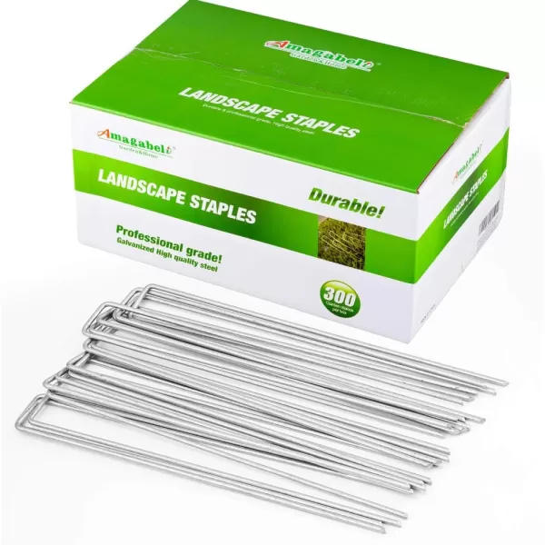 AMAGABELI GARDEN &amp; HOME 6 Inch Galvanized Landscape Staples 200 Pack 11 Gauge Garden Stakes Sod Pins Anti-Rust for Weed Barrier Fabric Ground Cover Dripper Irrigation Tubing Soaker Hose STAPLE001