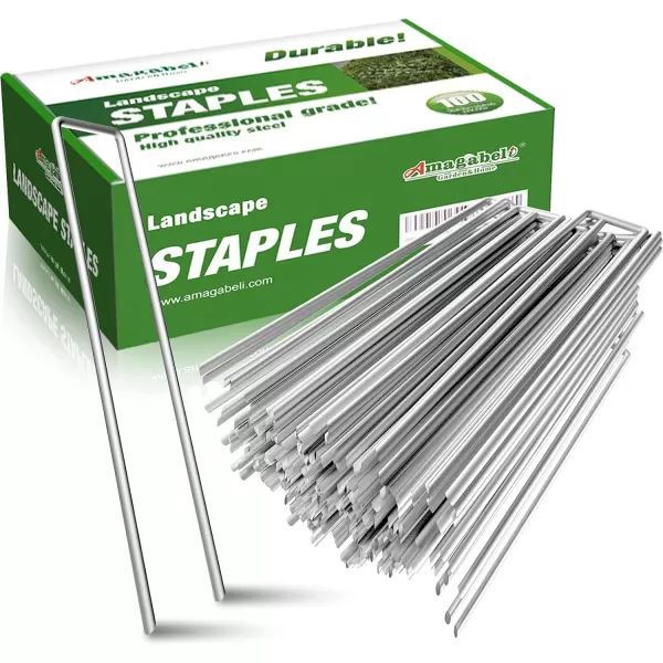 AMAGABELI GARDEN &amp; HOME 6 Inch Galvanized Landscape Staples 200 Pack 11 Gauge Garden Stakes Sod Pins Anti-Rust for Weed Barrier Fabric Ground Cover Dripper Irrigation Tubing Soaker Hose STAPLE001