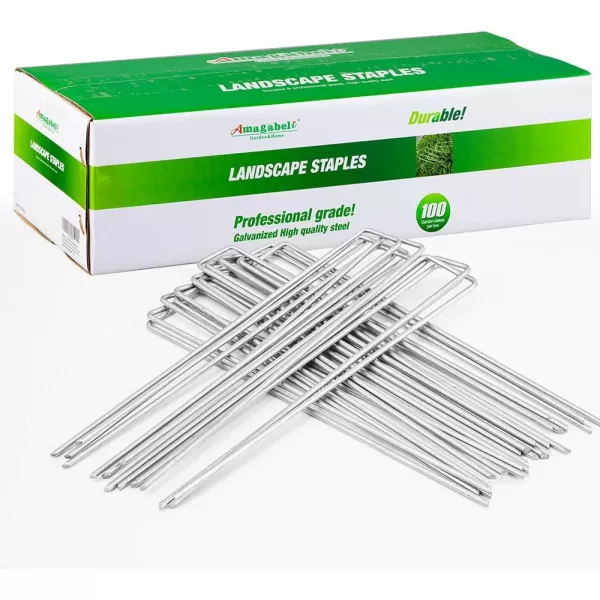 AMAGABELI GARDEN &amp; HOME 6 Inch Galvanized Landscape Staples 200 Pack 11 Gauge Garden Stakes Sod Pins Anti-Rust for Weed Barrier Fabric Ground Cover Dripper Irrigation Tubing Soaker Hose STAPLE001