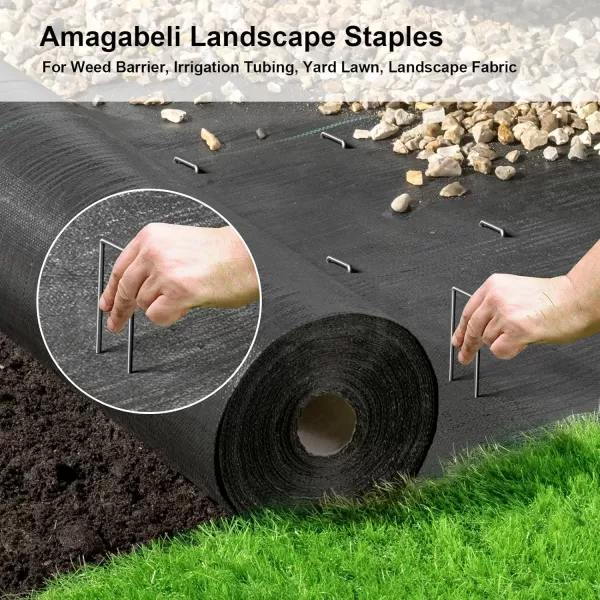 AMAGABELI GARDEN &amp; HOME 6 Inch Galvanized Landscape Staples 200 Pack 11 Gauge Garden Stakes Sod Pins Anti-Rust for Weed Barrier Fabric Ground Cover Dripper Irrigation Tubing Soaker Hose STAPLE001