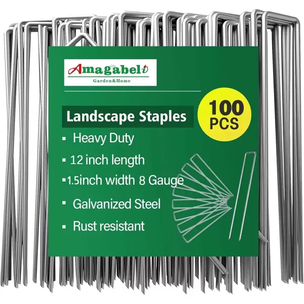 AMAGABELI GARDEN &amp; HOME 6 Inch Galvanized Landscape Staples 200 Pack 11 Gauge Garden Stakes Sod Pins Anti-Rust for Weed Barrier Fabric Ground Cover Dripper Irrigation Tubing Soaker Hose STAPLE001