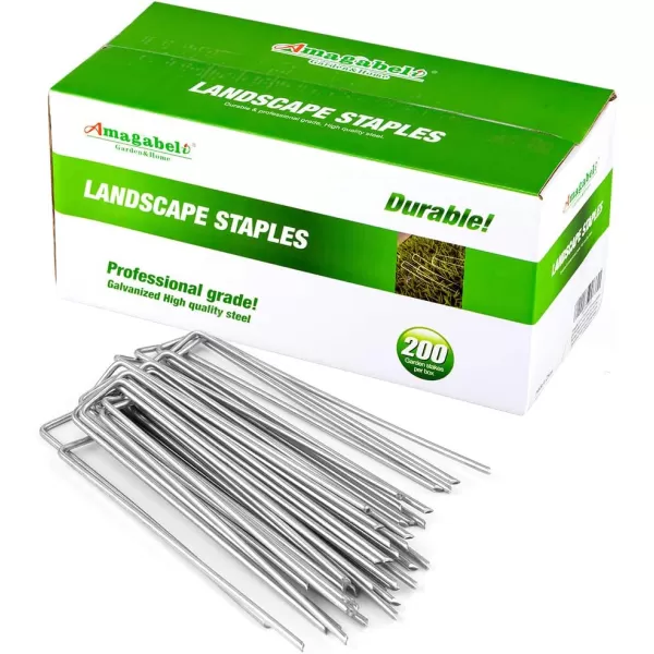 AMAGABELI GARDEN &amp; HOME 6 Inch Galvanized Landscape Staples 200 Pack 11 Gauge Garden Stakes Sod Pins Anti-Rust for Weed Barrier Fabric Ground Cover Dripper Irrigation Tubing Soaker Hose STAPLE001