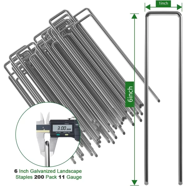 AMAGABELI GARDEN &amp; HOME 6 Inch Galvanized Landscape Staples 200 Pack 11 Gauge Garden Stakes Sod Pins Anti-Rust for Weed Barrier Fabric Ground Cover Dripper Irrigation Tubing Soaker Hose STAPLE001