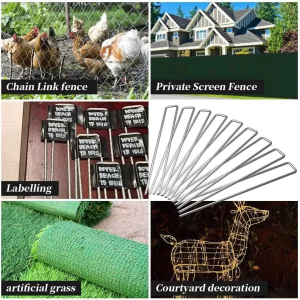 AMAGABELI GARDEN &amp; HOME 6 Inch Galvanized Landscape Staples 200 Pack 11 Gauge Garden Stakes Sod Pins Anti-Rust for Weed Barrier Fabric Ground Cover Dripper Irrigation Tubing Soaker Hose STAPLE001