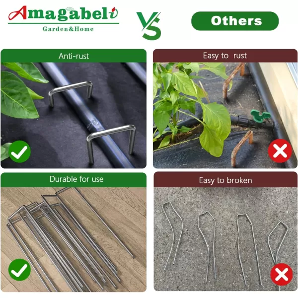 AMAGABELI GARDEN &amp; HOME 6 Inch Galvanized Landscape Staples 200 Pack 11 Gauge Garden Stakes Sod Pins Anti-Rust for Weed Barrier Fabric Ground Cover Dripper Irrigation Tubing Soaker Hose STAPLE001