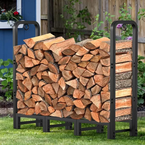 AMAGABELI GARDEN &amp; HOME 8ft Outdoor Firewood Rack, Fireplace Heavy Duty Firewood Pile Storage Racks For Patio Deck Metal Log Holder Stand Tubular Steel Wood Stacker Outside Tools Accessories Black
