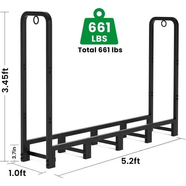AMAGABELI GARDEN &amp; HOME 8ft Outdoor Firewood Rack, Fireplace Heavy Duty Firewood Pile Storage Racks For Patio Deck Metal Log Holder Stand Tubular Steel Wood Stacker Outside Tools Accessories Black
