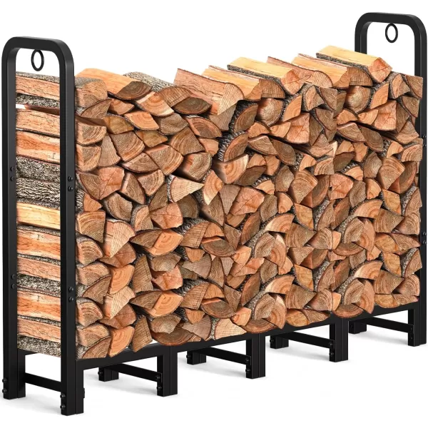 AMAGABELI GARDEN &amp; HOME 8ft Outdoor Firewood Rack, Fireplace Heavy Duty Firewood Pile Storage Racks For Patio Deck Metal Log Holder Stand Tubular Steel Wood Stacker Outside Tools Accessories Black