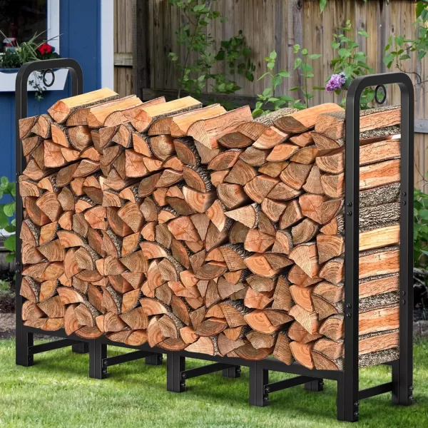 AMAGABELI GARDEN &amp; HOME 8ft Outdoor Firewood Rack, Fireplace Heavy Duty Firewood Pile Storage Racks For Patio Deck Metal Log Holder Stand Tubular Steel Wood Stacker Outside Tools Accessories Black