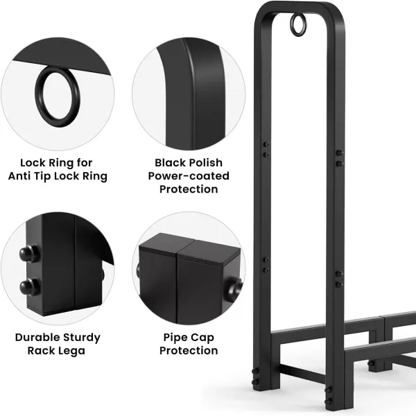 AMAGABELI GARDEN &amp; HOME 8ft Outdoor Firewood Rack, Fireplace Heavy Duty Firewood Pile Storage Racks For Patio Deck Metal Log Holder Stand Tubular Steel Wood Stacker Outside Tools Accessories Black