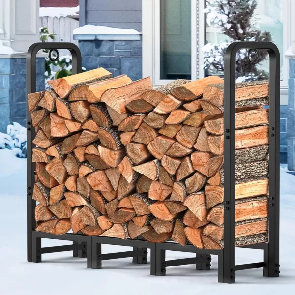 AMAGABELI GARDEN &amp; HOME 8ft Outdoor Firewood Rack, Fireplace Heavy Duty Firewood Pile Storage Racks For Patio Deck Metal Log Holder Stand Tubular Steel Wood Stacker Outside Tools Accessories Black