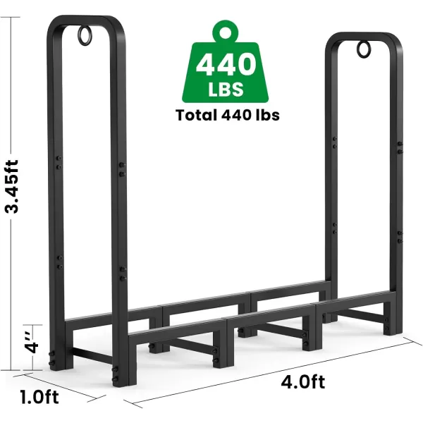 AMAGABELI GARDEN &amp; HOME 8ft Outdoor Firewood Rack, Fireplace Heavy Duty Firewood Pile Storage Racks For Patio Deck Metal Log Holder Stand Tubular Steel Wood Stacker Outside Tools Accessories Black