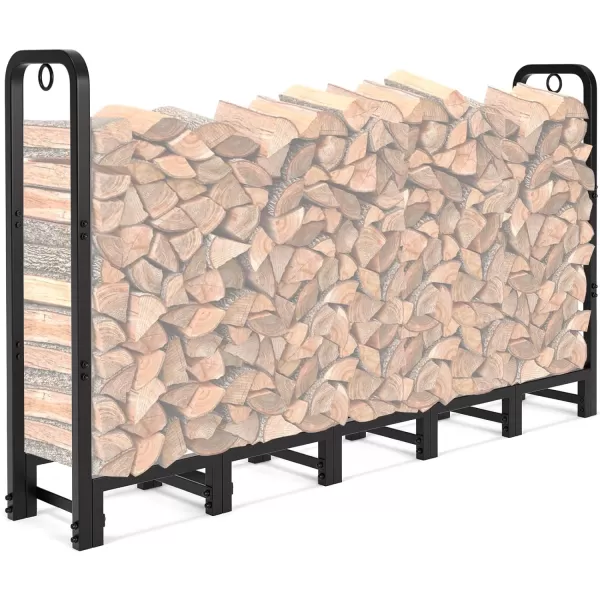 AMAGABELI GARDEN &amp; HOME 8ft Outdoor Firewood Rack, Fireplace Heavy Duty Firewood Pile Storage Racks For Patio Deck Metal Log Holder Stand Tubular Steel Wood Stacker Outside Tools Accessories Black