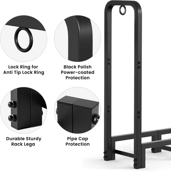 AMAGABELI GARDEN &amp; HOME 8ft Outdoor Firewood Rack, Fireplace Heavy Duty Firewood Pile Storage Racks For Patio Deck Metal Log Holder Stand Tubular Steel Wood Stacker Outside Tools Accessories Black