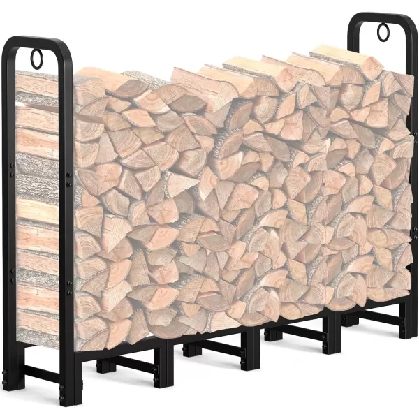 AMAGABELI GARDEN &amp; HOME 8ft Outdoor Firewood Rack, Fireplace Heavy Duty Firewood Pile Storage Racks For Patio Deck Metal Log Holder Stand Tubular Steel Wood Stacker Outside Tools Accessories Black