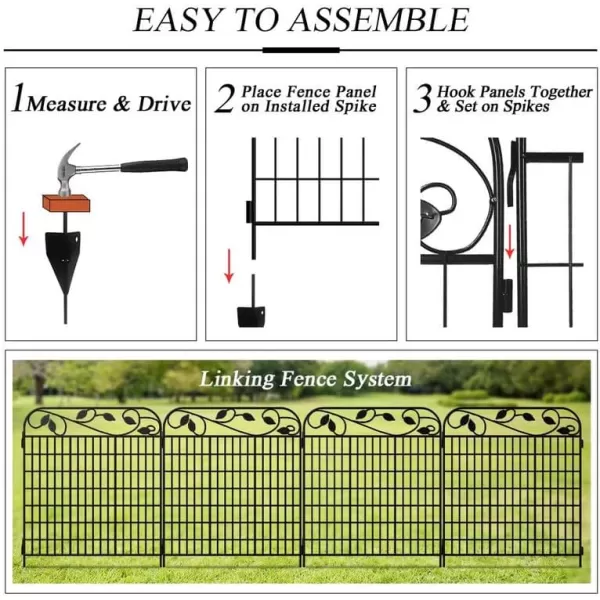 AMAGABELI GARDEN &amp; HOME Amagabeli 2 Pack Decorative Garden Fence Border 36inx44in Animal Barrier Dogs Rustproof Landscape Wrought Iron Fencing Gate Folding Patio Flower Bed Black ET043