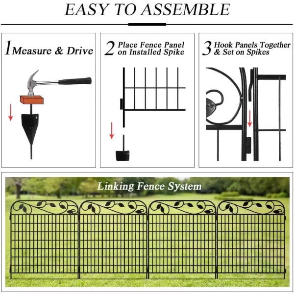 AMAGABELI GARDEN &amp; HOME Amagabeli 2 Pack Decorative Garden Fence Border 36inx44in Animal Barrier Dogs Rustproof Landscape Wrought Iron Fencing Gate Folding Patio Flower Bed Black ET043