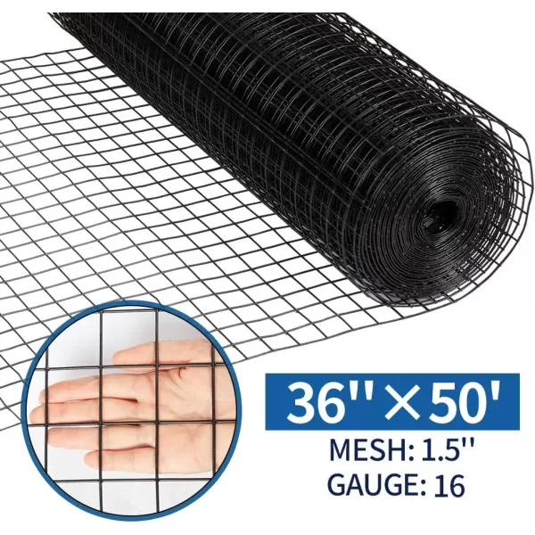 AMAGABELI GARDEN &amp; HOME Black Hardware Cloth 36inch x 50ft 1.5inch 16Gauge Vinyl Coated Welded Square Mesh Roll for Home and Garden and Pet Enclosures Protect Chickens Rabbits and Farmed Animals BG233