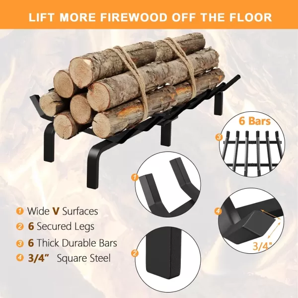 AMAGABELI GARDEN &amp; HOME Fireplace Log Grate 30 inch Wrought Iron Fire Place Grates Heavy Duty Solid Steel Indoor Chimney Hearth 3/4" Bar Outdoor Firepit Wood Stove Firewood Burning Rack Holder