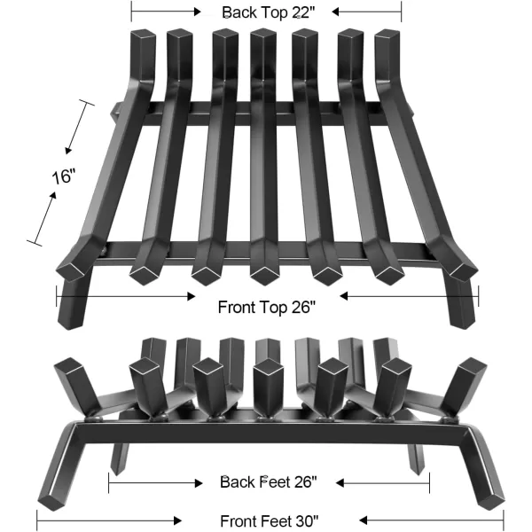 AMAGABELI GARDEN &amp; HOME Fireplace Log Grate 30 inch Wrought Iron Fire Place Grates Heavy Duty Solid Steel Indoor Chimney Hearth 3/4" Bar Outdoor Firepit Wood Stove Firewood Burning Rack Holder